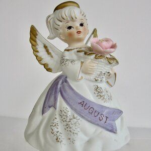 Vintage 1960s Lefton August Angel Ceramic Figurine Plays Happy Birthday JAPAN